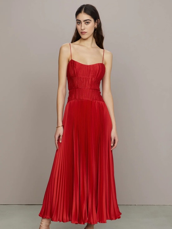 AMUR Dresses & Skirts - AMUR Red Pleated Spaghetti-Strap Maxi Dress